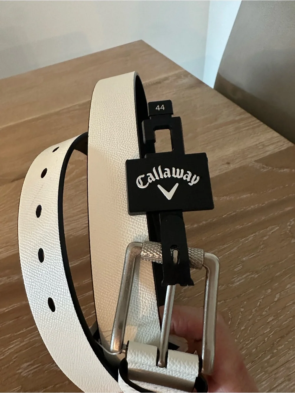Callaway Reversible Cream and Black Men's Belt with Brushed Metal Buckle
